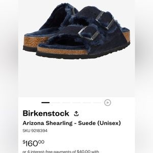 shearling never worn birkenstocks midnight blue